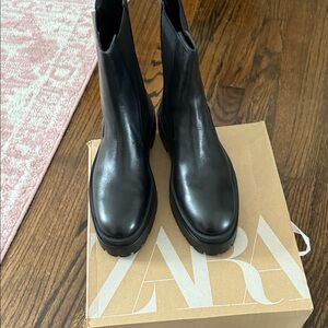 Zara Glossy Black Ankle Boots